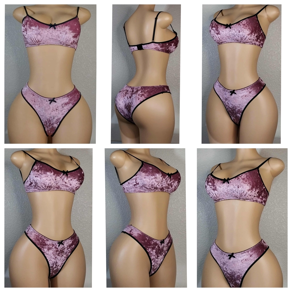 Velvet Two-Piece Lingerie Set in Pink and Black